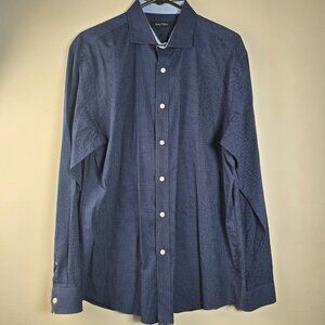 Nautica Mens Dress Shirt Blue Size 17 34/35 Button Up Preppy Office Casual Date